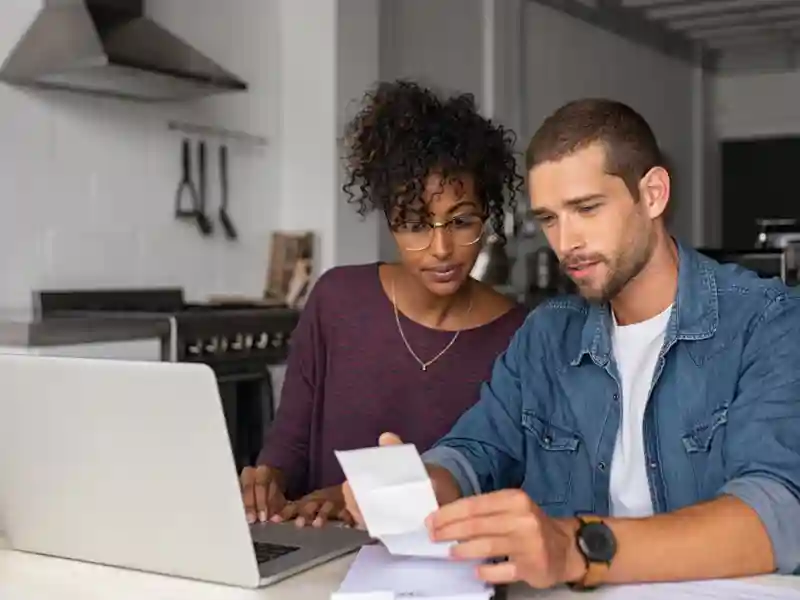 Couple reviewing their finances.