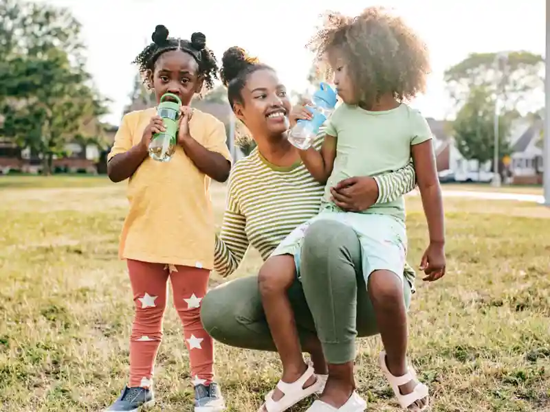 Mom with her children.